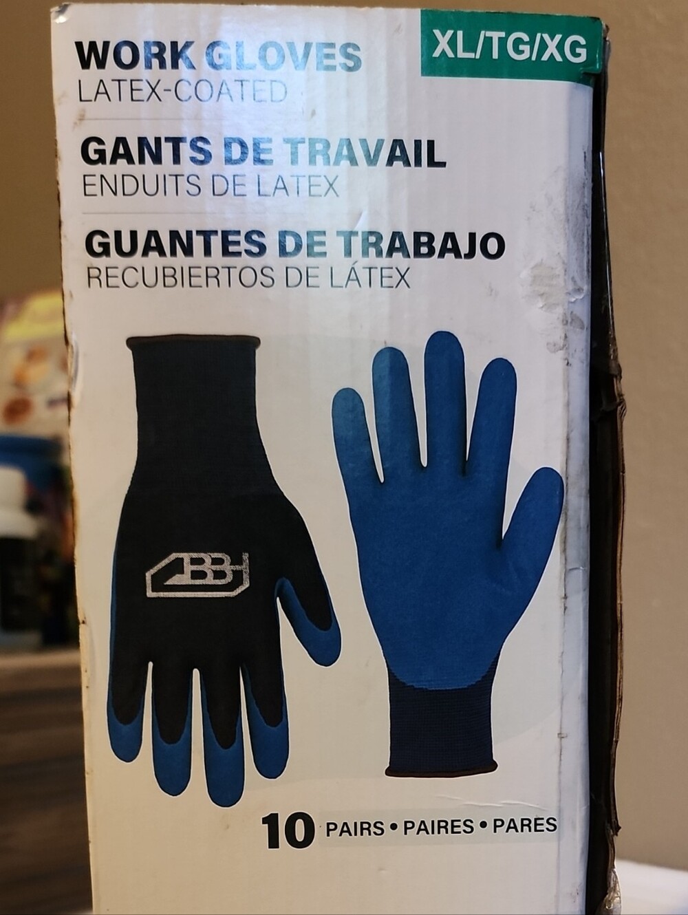 Work Gloves Latex-Coated Blue/Black - 10 Pairs